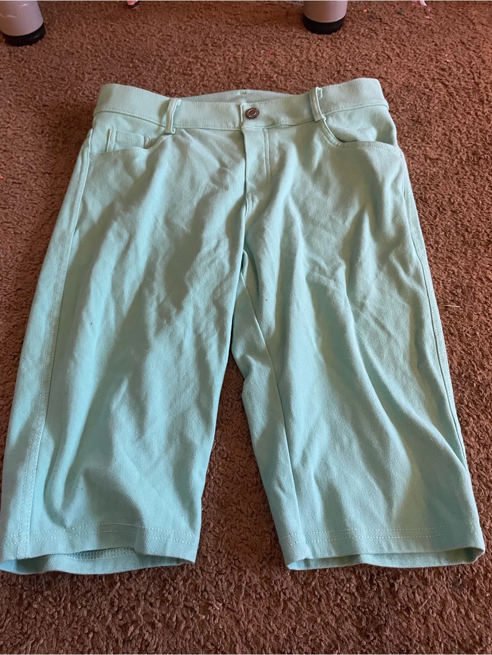 Yelete Mint Green Stretch Flat-Front Capris